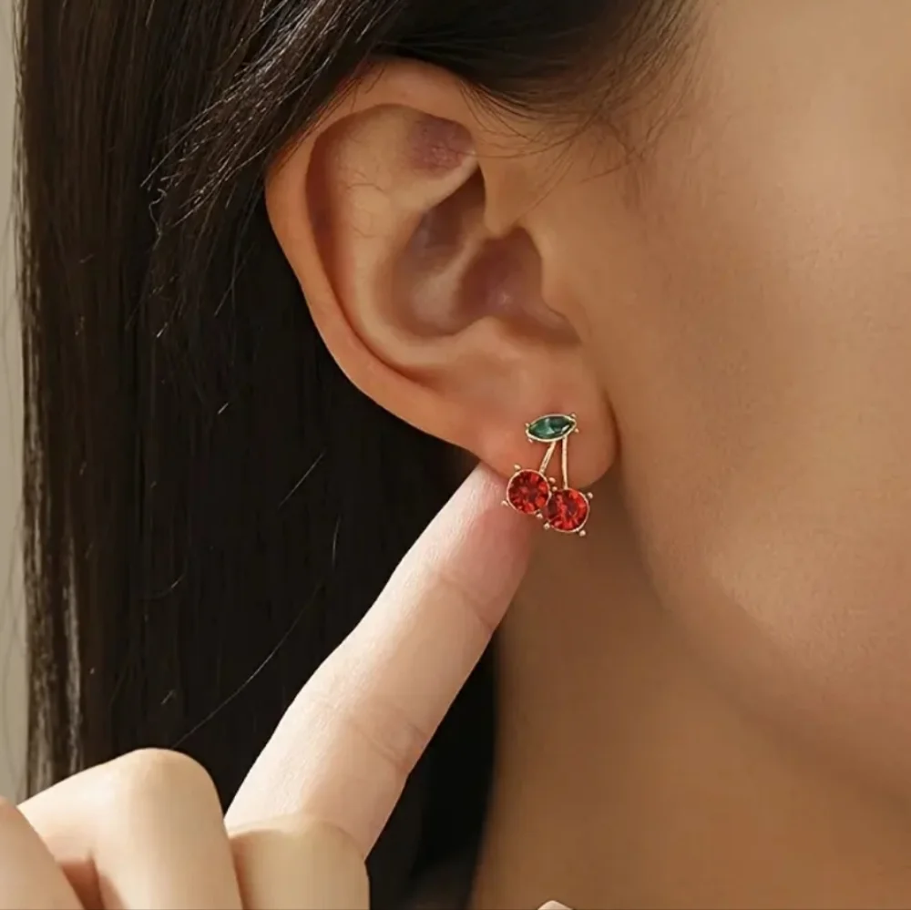 Sparkly Cherry Earrings Gold Finish - Picture 3 of 4